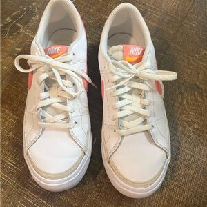 Nike White and Coral Sneakers size 5.5 youth/ 7.5 women’s